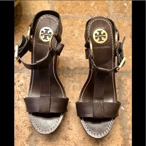 SIZE-8 TORY BURCH BROWN WOOD WEDGES